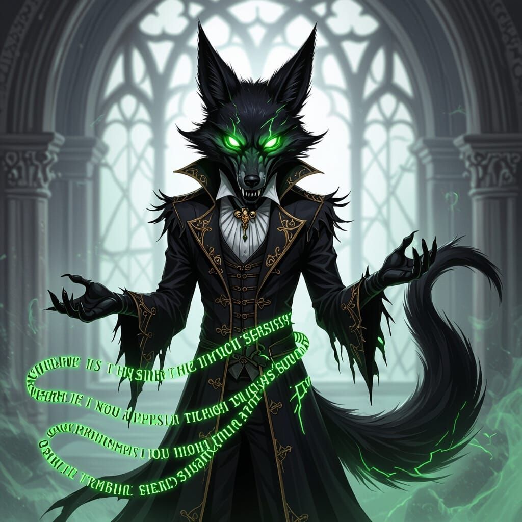 Gothic Jackal Demon Kane with Glowing Green Eyes