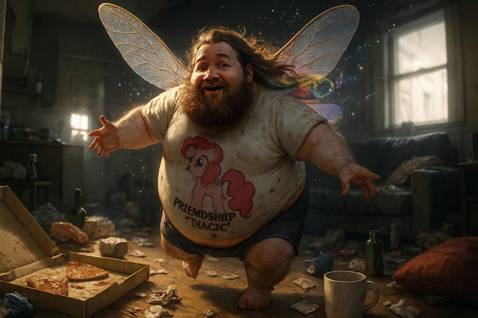 Anime Realism: Overweight Fairy in Messy Apartment