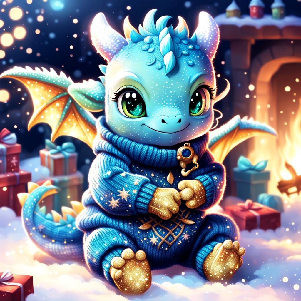 Adorable Chibi Dragon in Woolly Socks