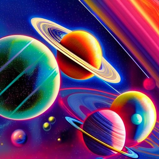 Vibrant Solar System in Art Deco Style