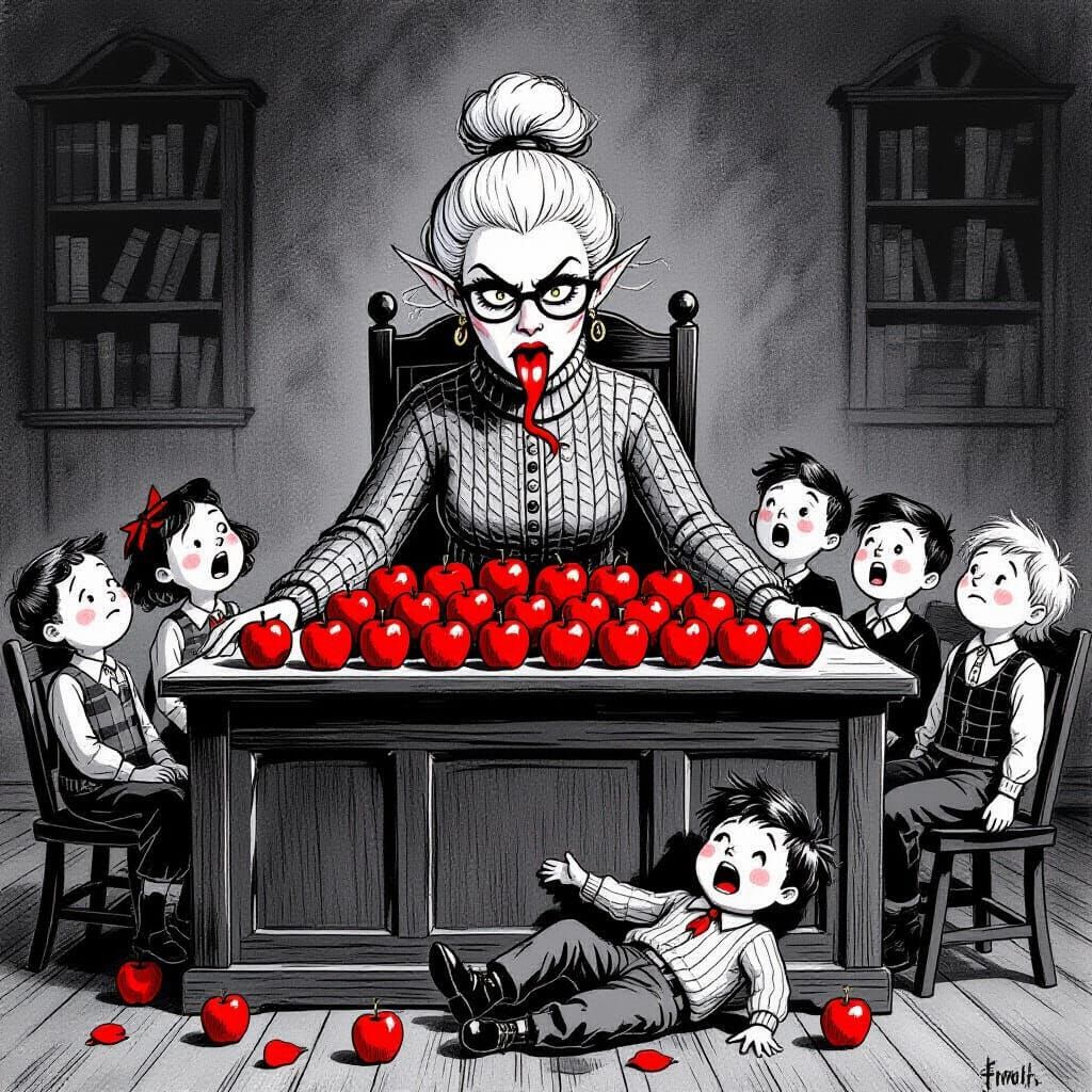 Sinister Teacher Transforms Kids into Apples in Gothic Fairy...