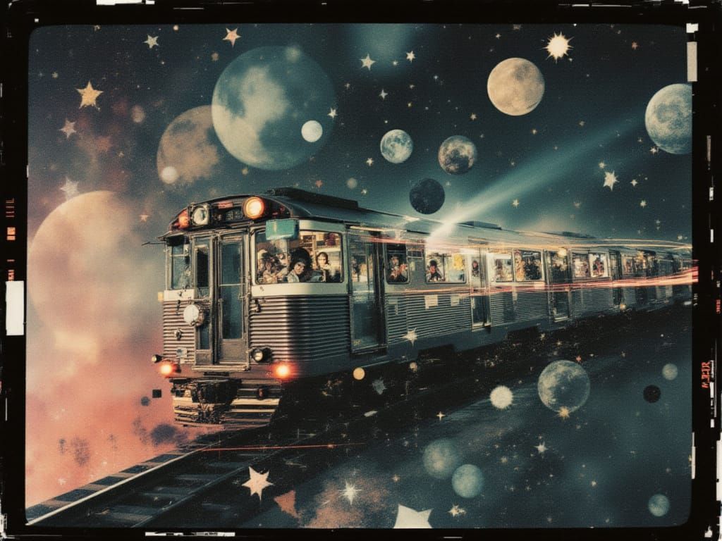 Art Deco Train Traveling Through Space