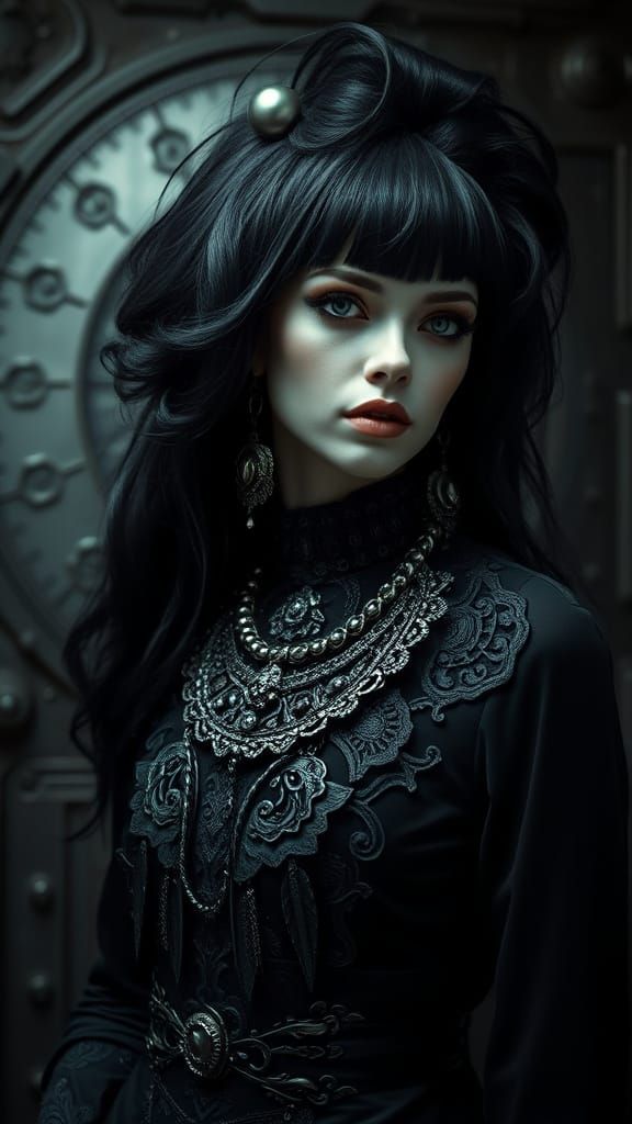 Cybernetic Goddess in Dark, Ornate Armor