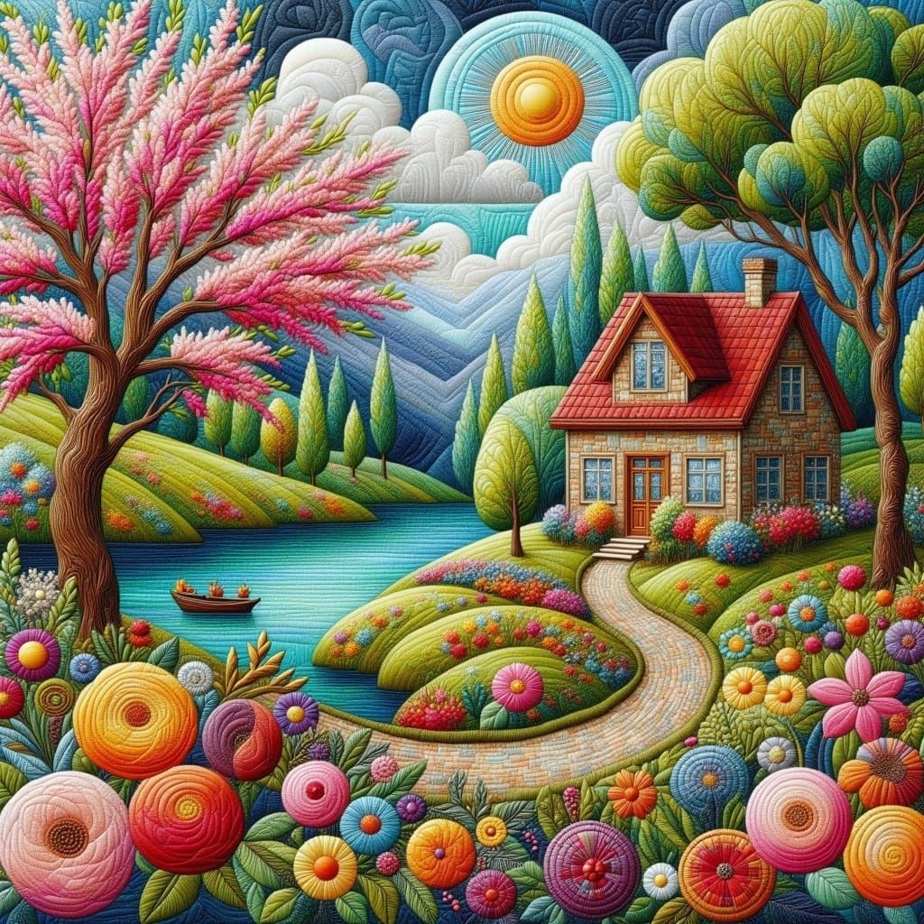 Quilted embroidery Landscape <lora:Quilted embroidery:1.0>