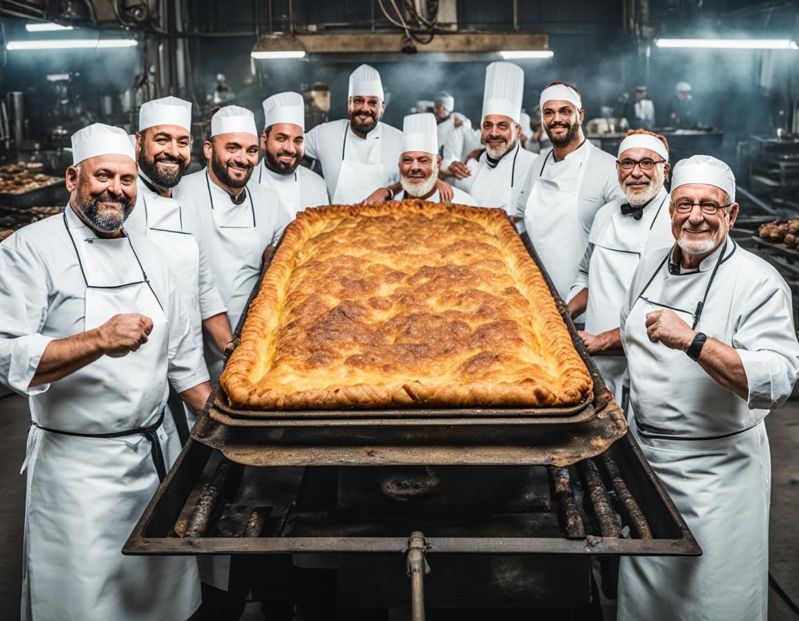 Giant Meat Pie Carried by Bakers