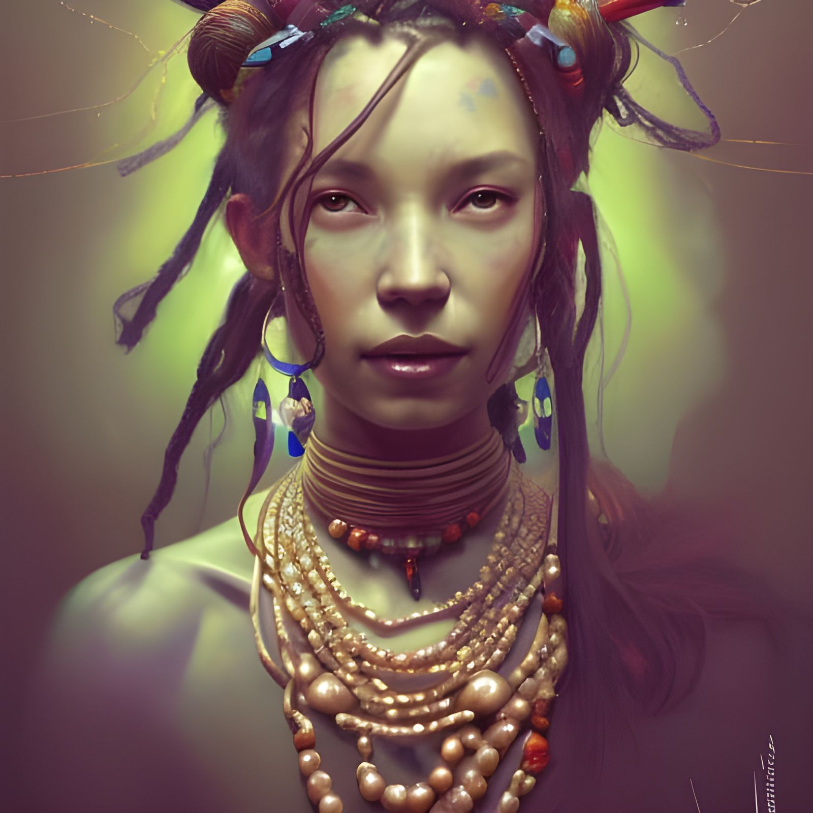 Shaman Woman Portrait in Hyperdetailed Digital Art Style