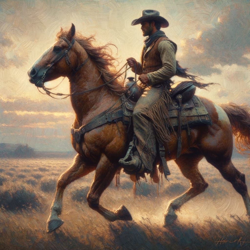 Impressionist Cowboy Rides to Horizon in Western Painting