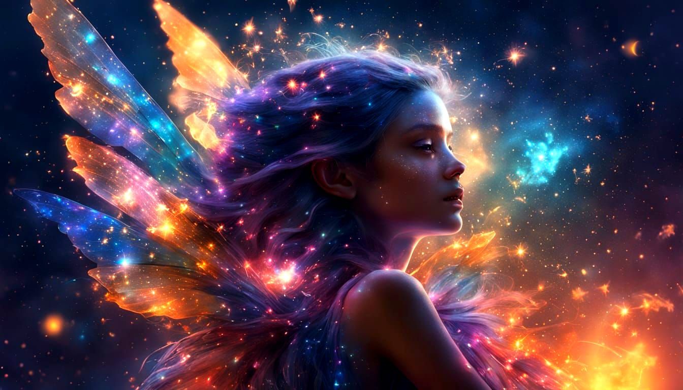 Starlight Fairy Scattering Celestial Seeds in Dying Star