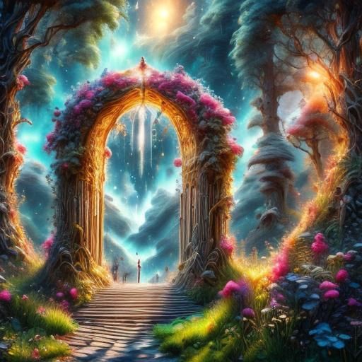 Stairs Lead to a Dreamlike Portal in Digital Art