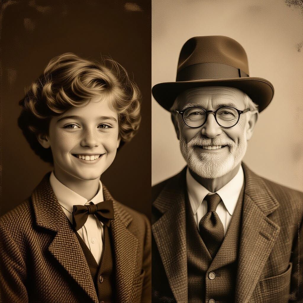 Edwardian Youth and Old Man: Nostalgic Portrait