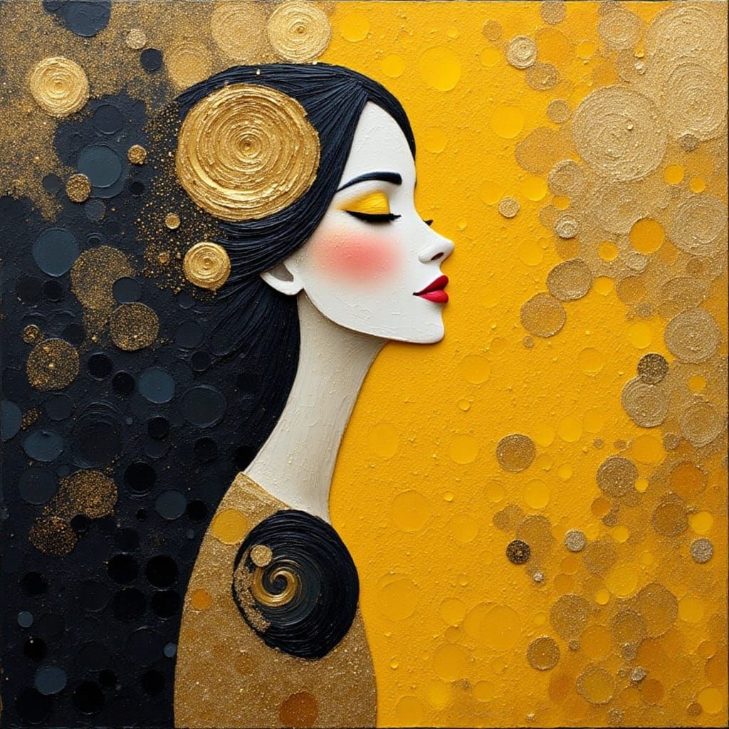 Nature Goddess in Klimt Style with Gold and Black Hues