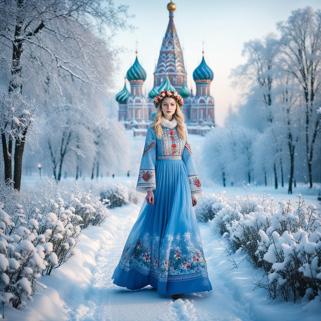 Russian Model in Winter Wonderland Oil Painting