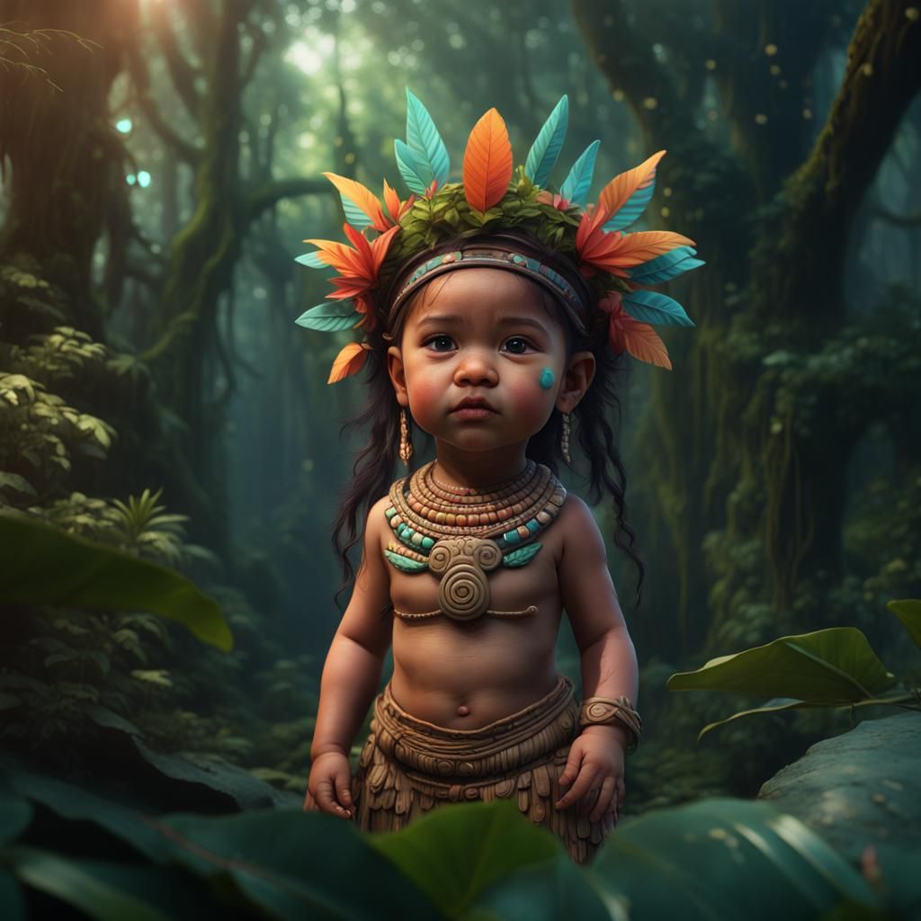 Mayan Baby Girl in Jungle: Ultra Realistic Digital Art