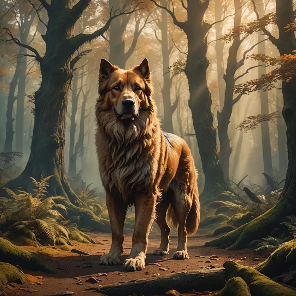 Majestic Giant Dog in Mystical Forest Concept Art