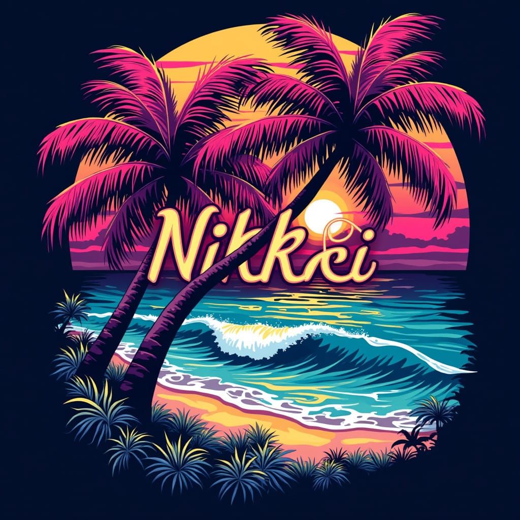 Tropical Nikki Beach Florida T-Shirt Design in Neon Colors