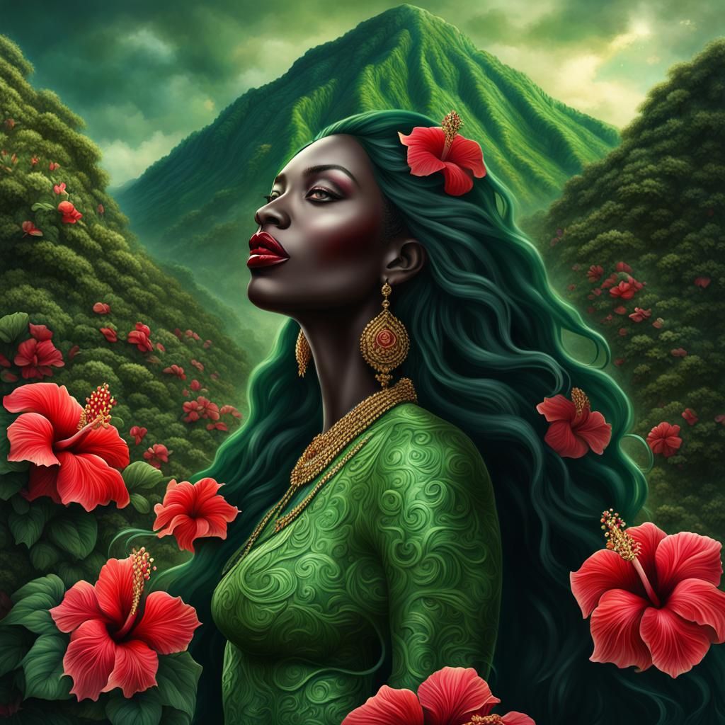 Green Goddess Touches Earth, Hibiscus Flowers