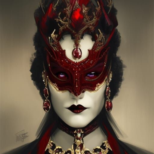 Opulent Vampire Queen in Crimson and Gold