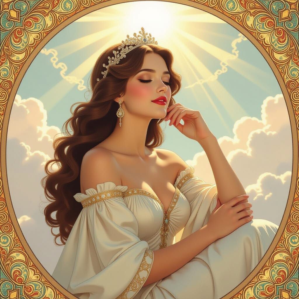 Elegant Queen in Heavenly Light, Art Nouveau Style