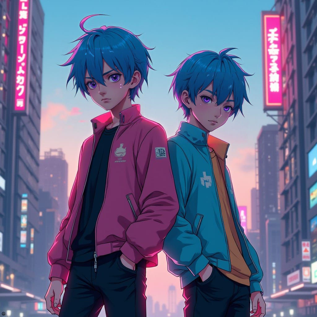 Cyberpunk Neon Anime Boys in 3D