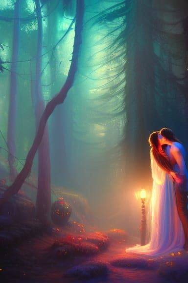 Women Kissing Man on Altar: Dark Fantasy Concept Art