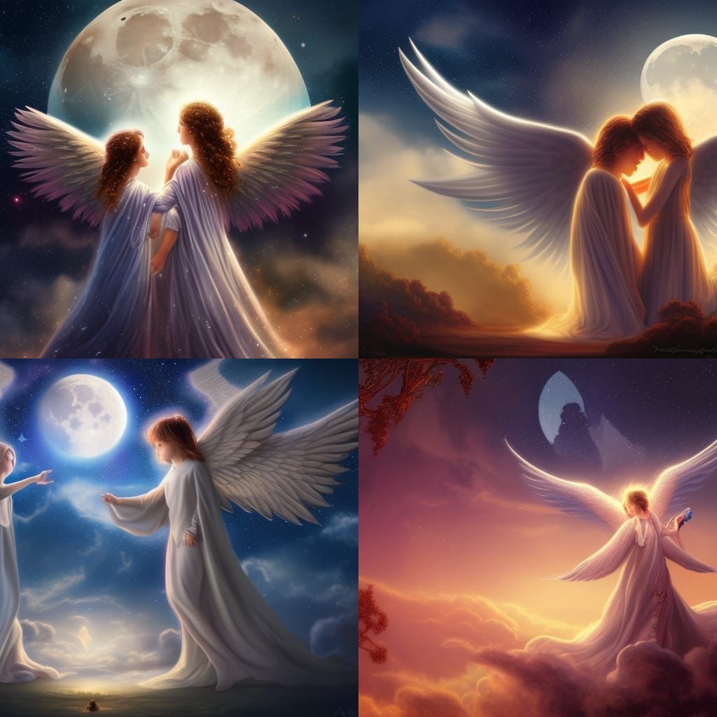 Angelic Embrace in a Celestial Dreamscape