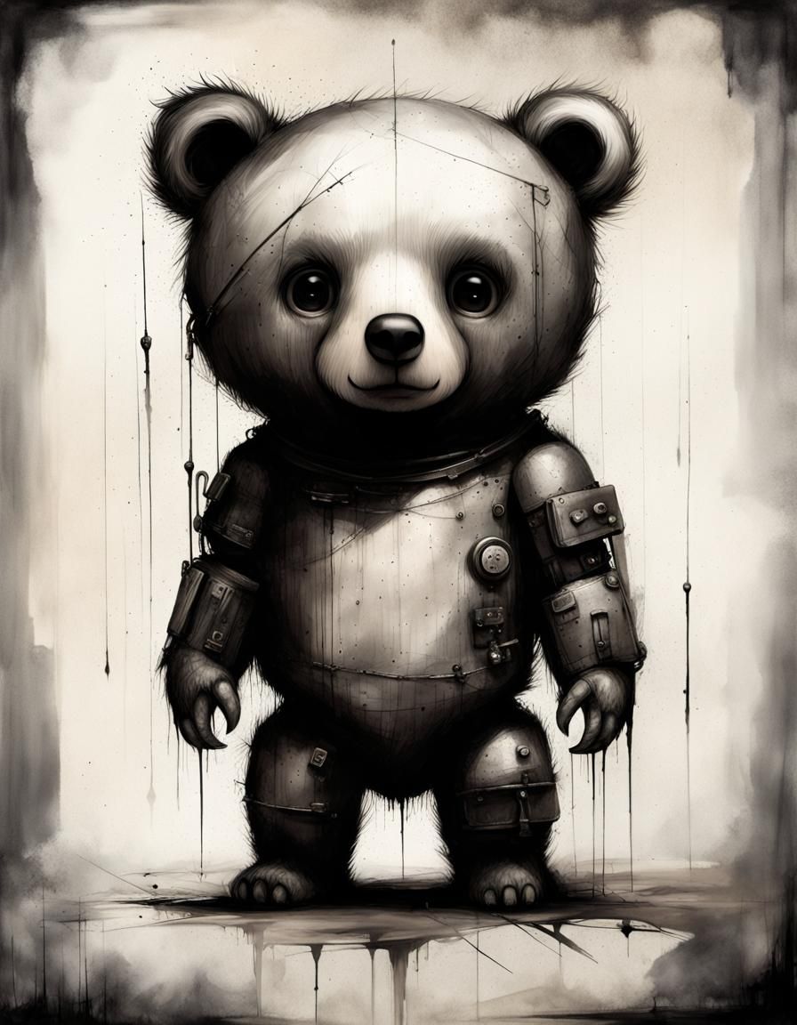 Demonic Cyborg Zombie Bear Portrait in Volcanic Hyperspace