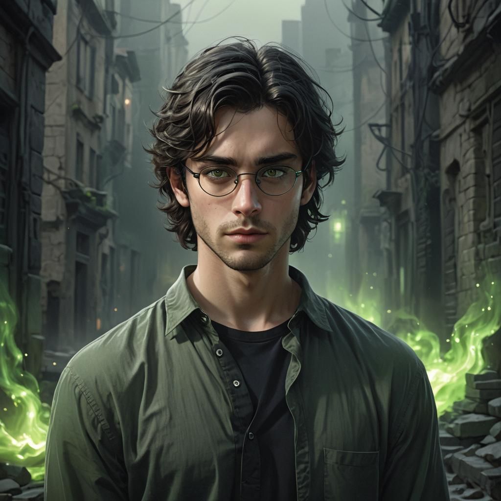 Lonely Young Man with Green Eyes: Fantasy Concept Art
