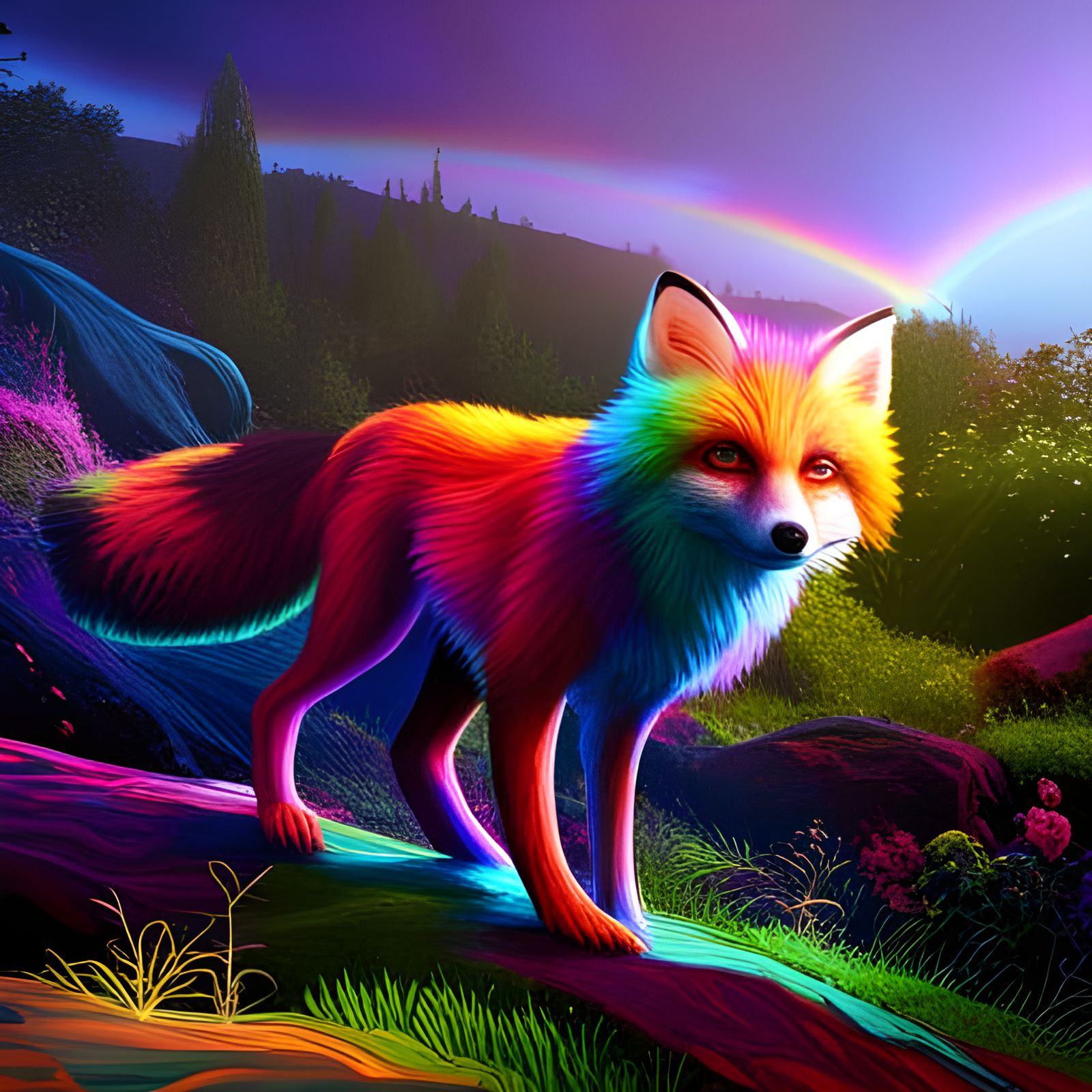 Rainbow Fox in Detailed Fantasy Concept Art