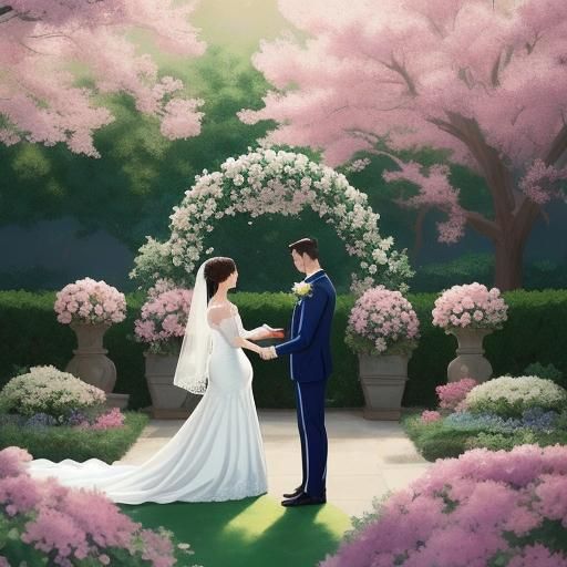 Bride and Groom Vows in Anime Garden Scene