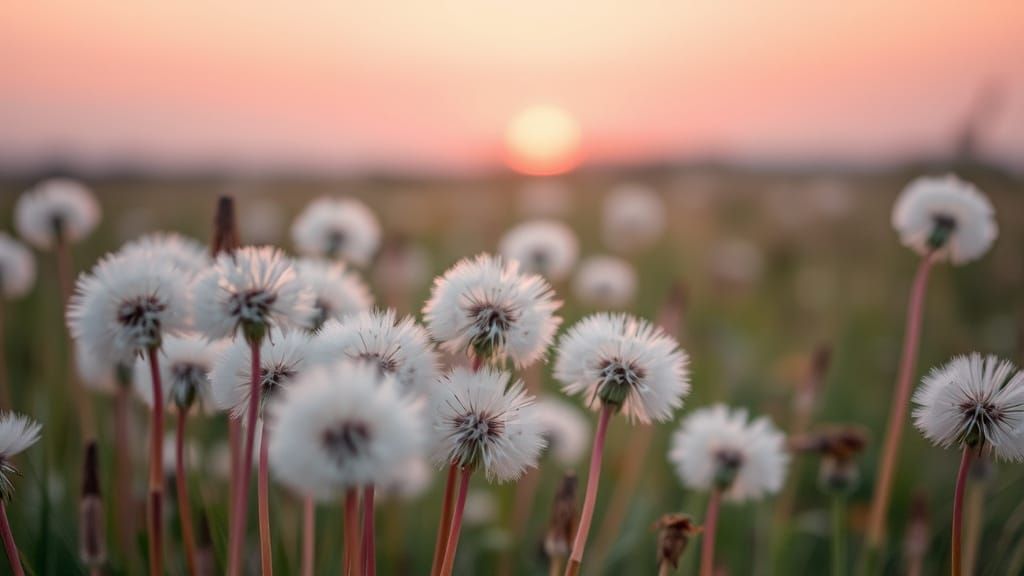 Whimsical Sunset Meadow in Pastel Hues
