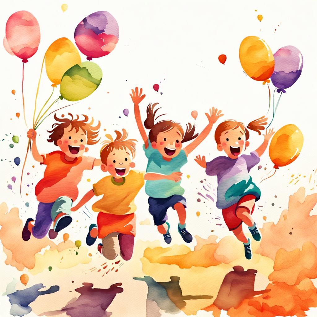 Joyful Children's Potato Sack Race in Digital Watercolor