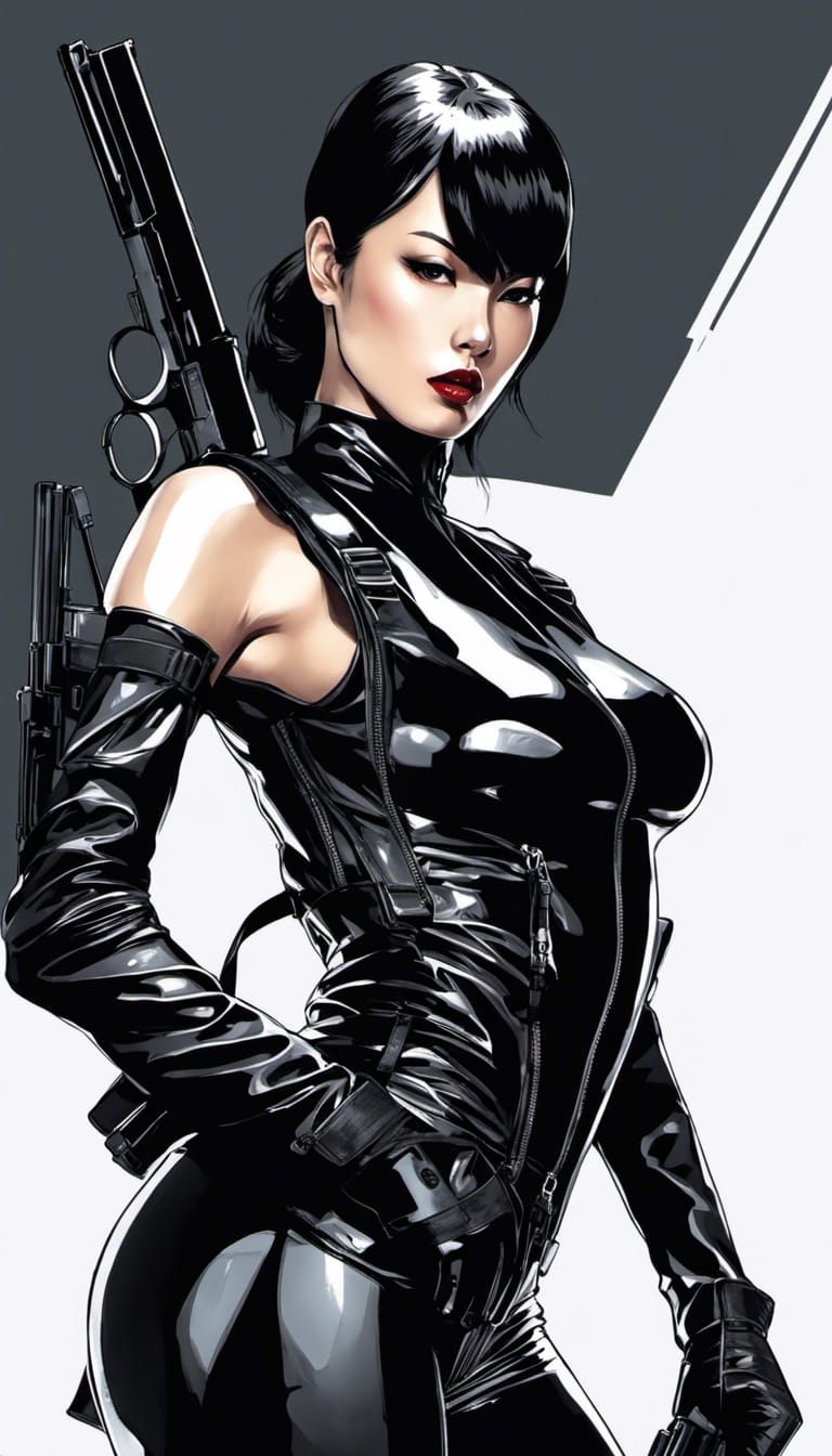 Badass Woman in Spy Suit Digital Illustration