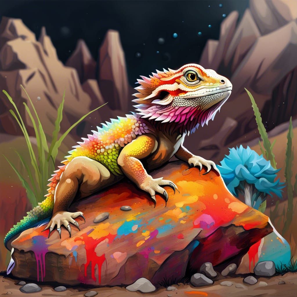 Bearded Dragon in Mushroom Desert, Graffiti Art