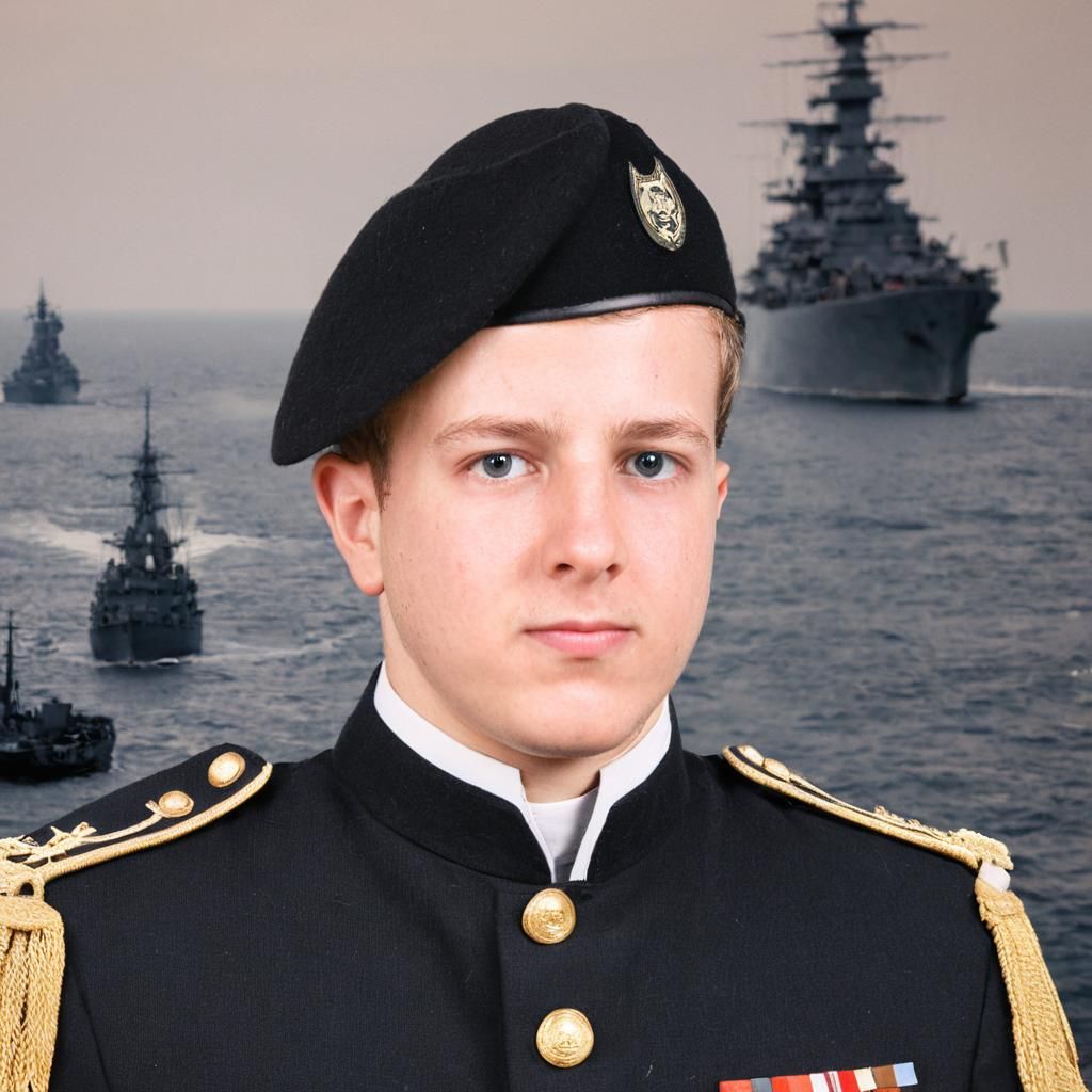 Soldier in White Uniform with Warship