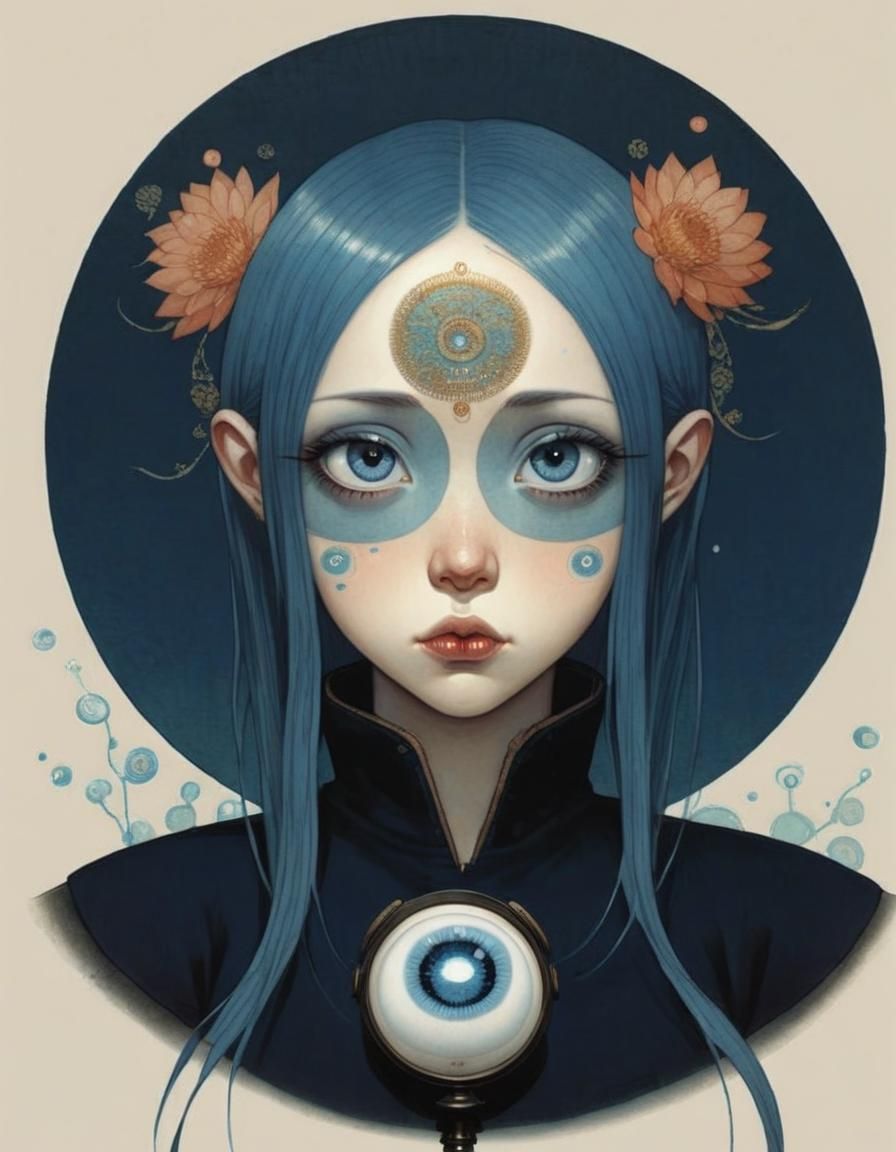 Expressive Character Portrait with Big Blue Eyes