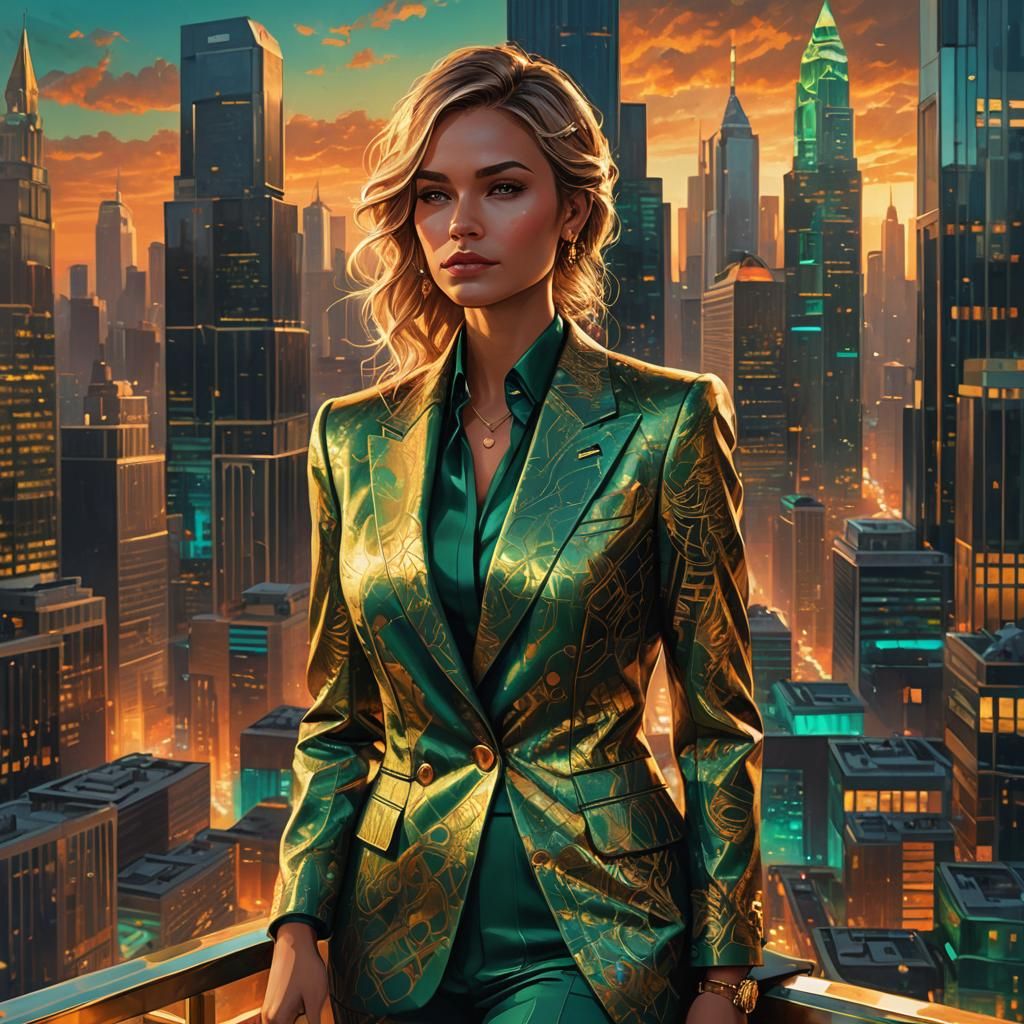 Billionaire Girl in Luxury Business Attire: Digital Art