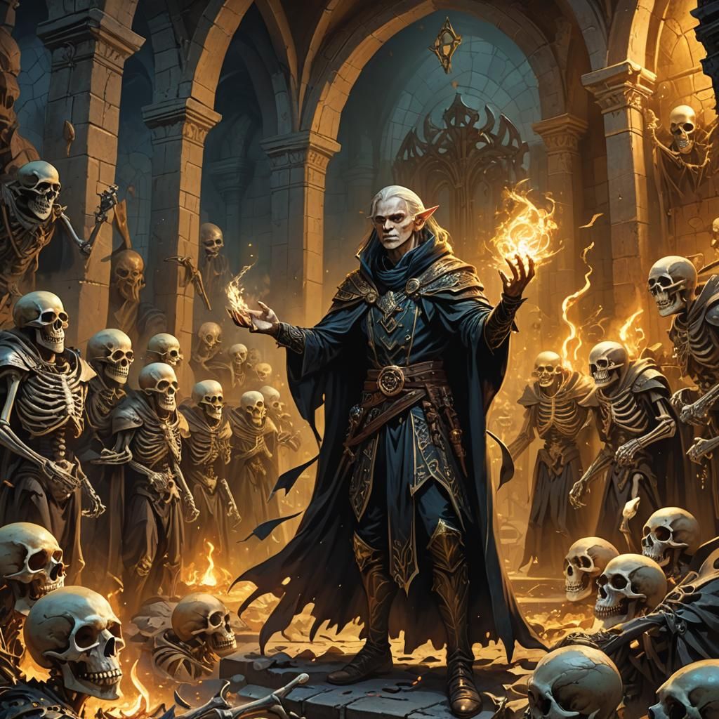 Half-Elf Warlock Casting Spell in Crypt