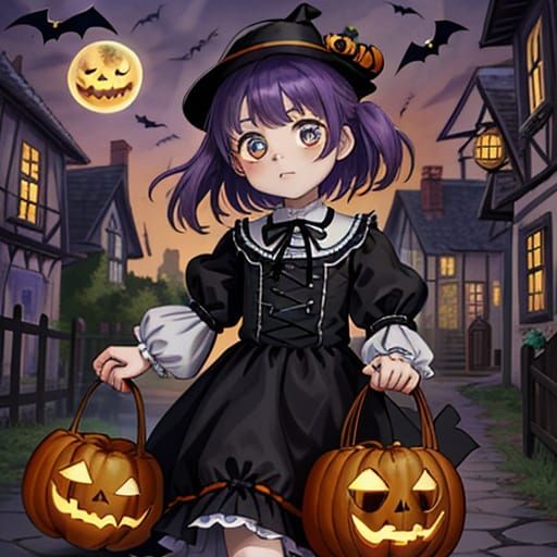 Big-Eyed Children Trick-or-Treating in Quaint Village