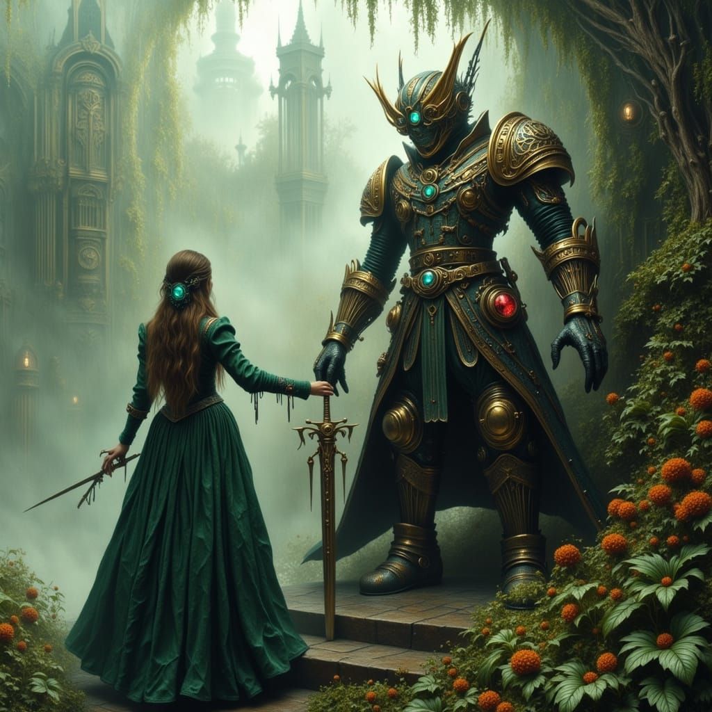 Steampunk Captain in Clockwork Jungle with Cybernetic Eye