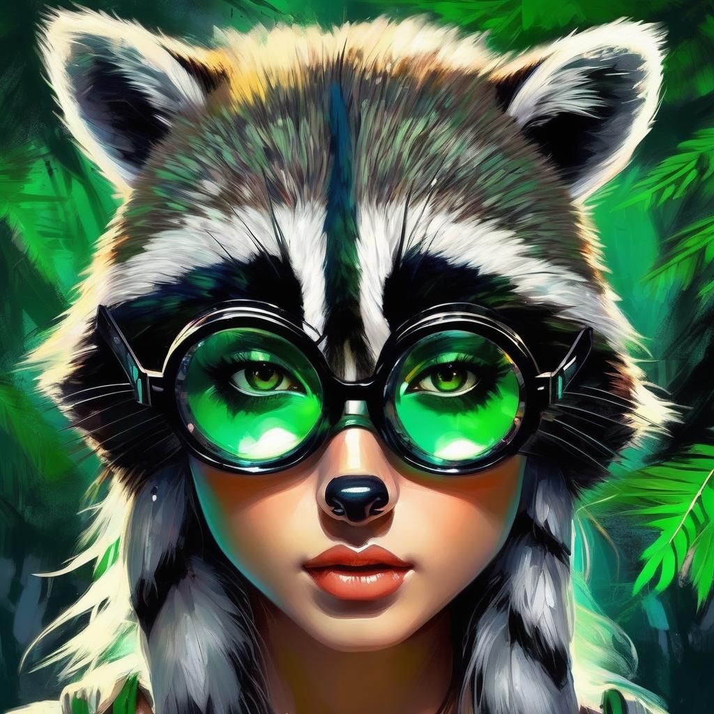 Raccoon Girl in Moonlit Forest, Foil Print Art