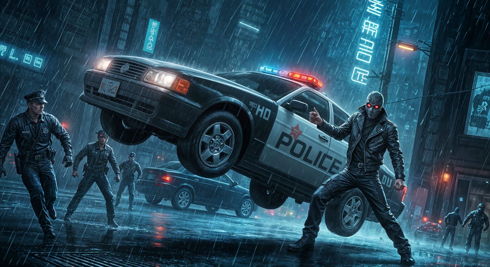 Telekinetic Bank Robber in Cyberpunk Acrylic Painting