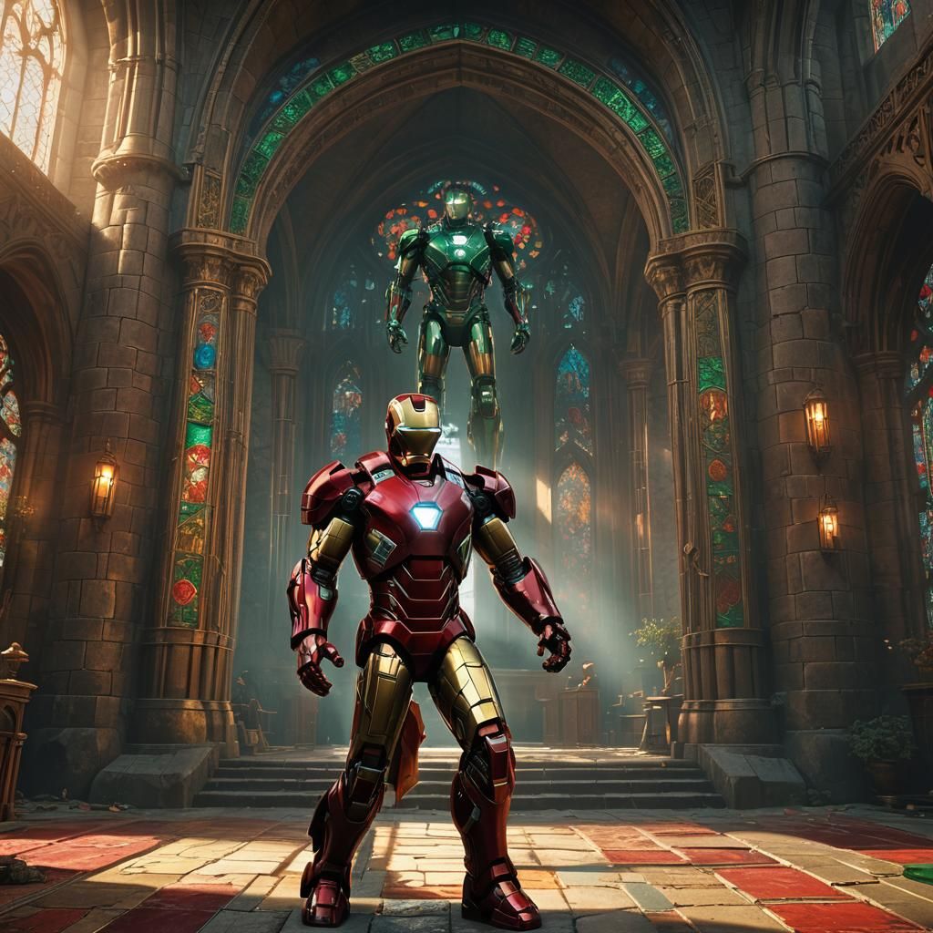 Iron Man Rescuing People in Castle, Comic Book Art