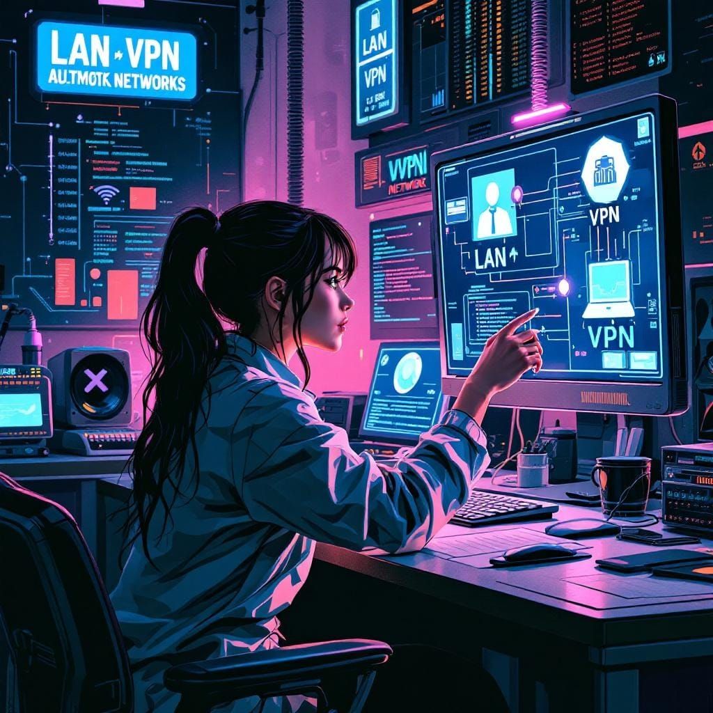 LAN vs VPN Networks in Cyberpunk Style