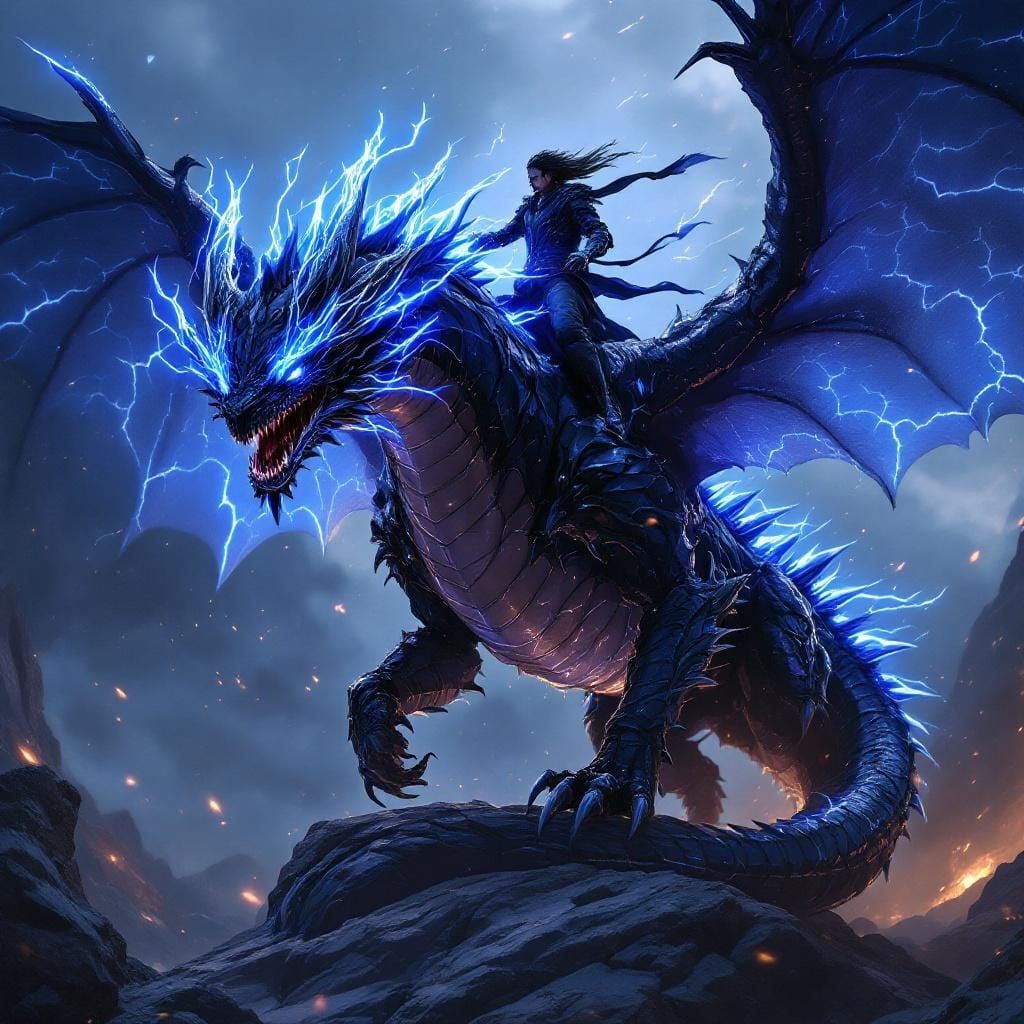 Black Dragon and Rider in Luminous 3D Anime Style