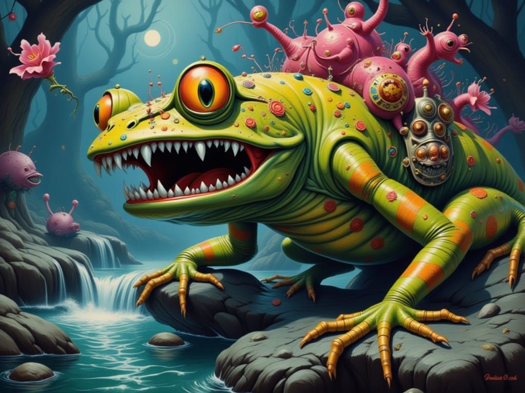 Frogman Gone Wild in Retro Futuristic Cartoon Style