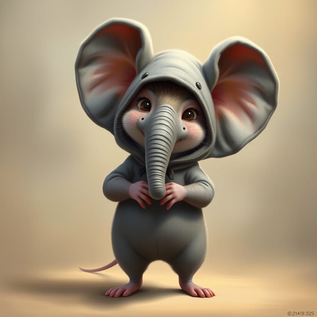 Tiny Mouse in Comical Elephant Costume
