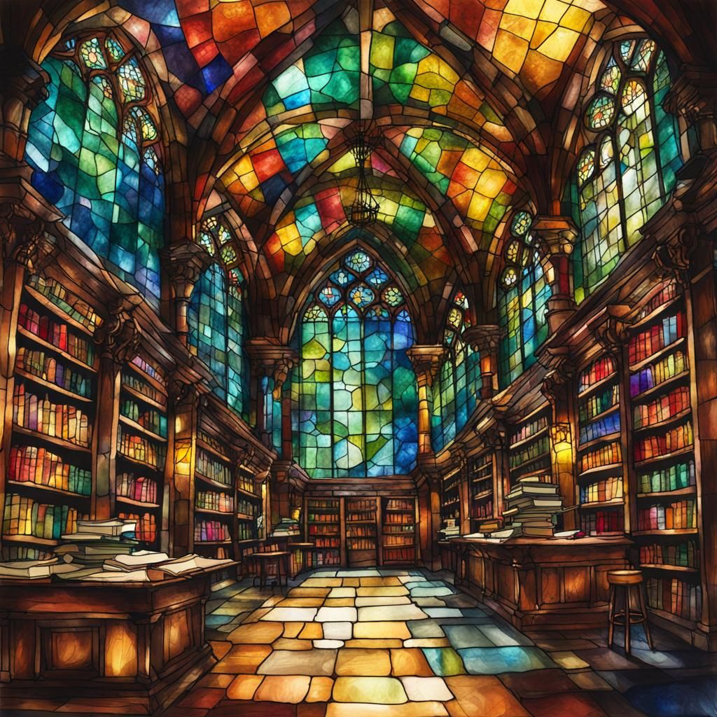 Stained Glass Windows Light Ancient Library