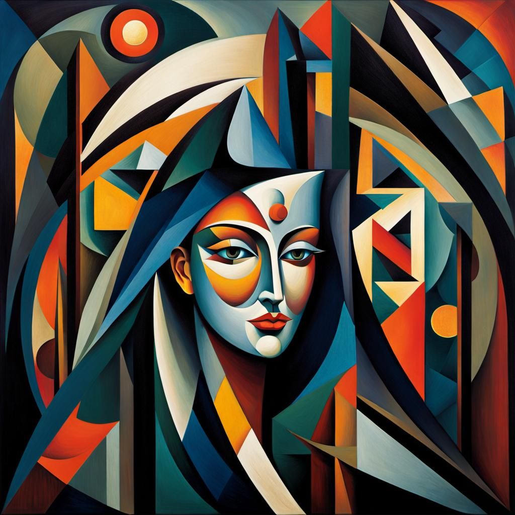 Mysterious Girl in Cubist Forest