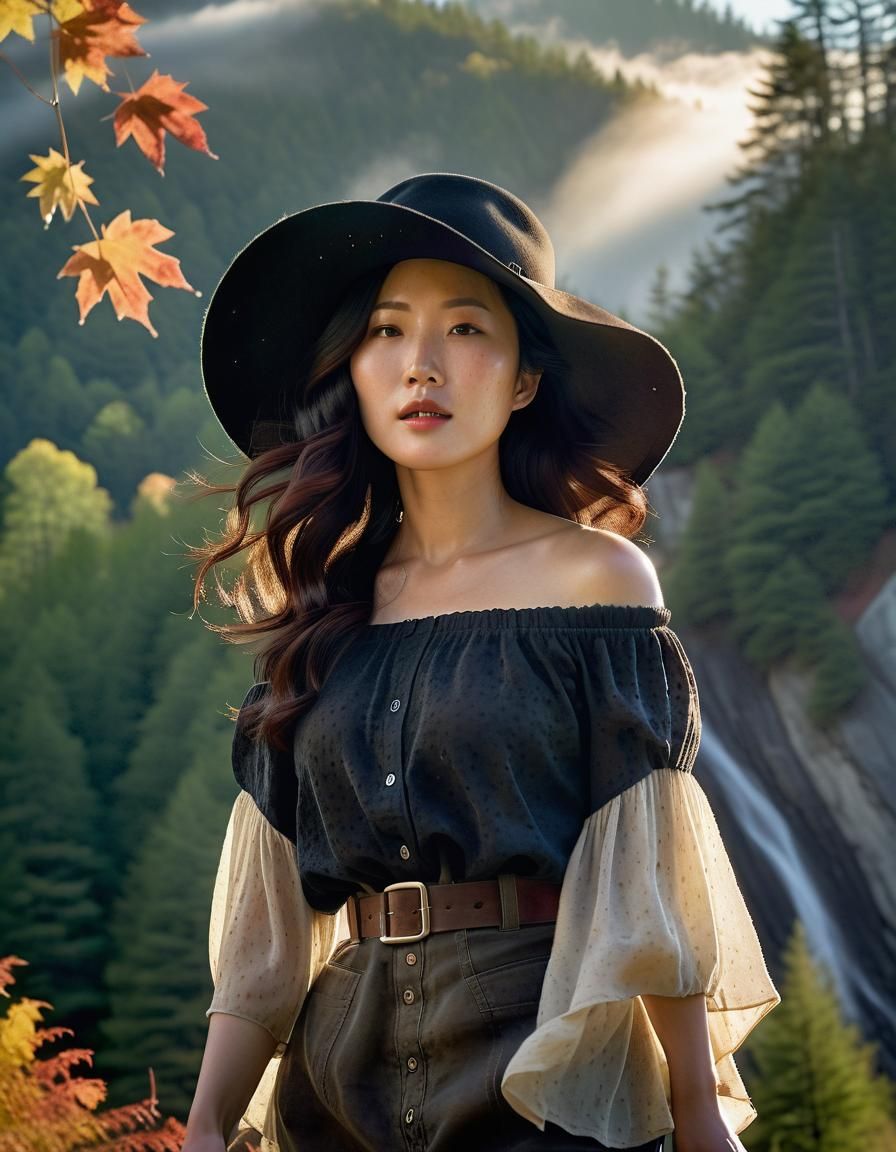 Korean Woman in Misty Light: Romantic Realism Portrait