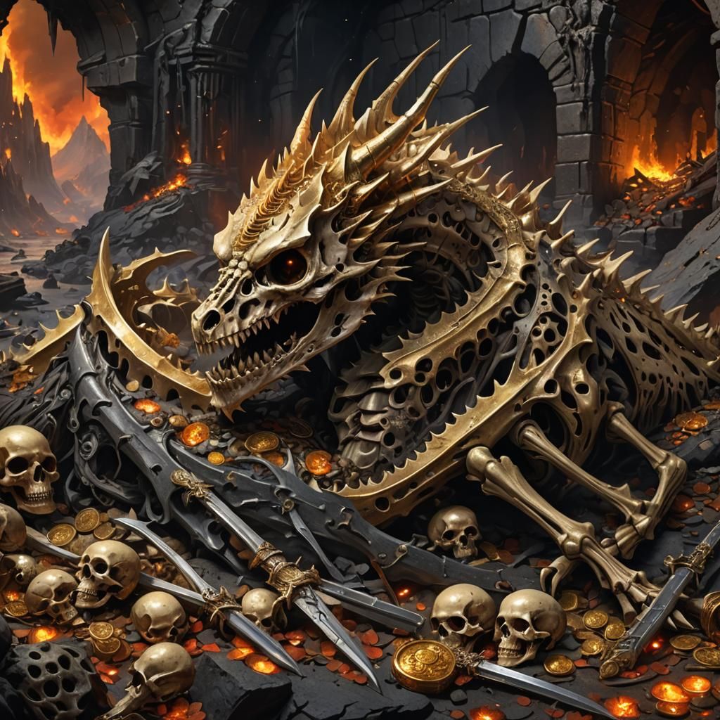 Sleeping Dragon Skeleton on Bone Hoard